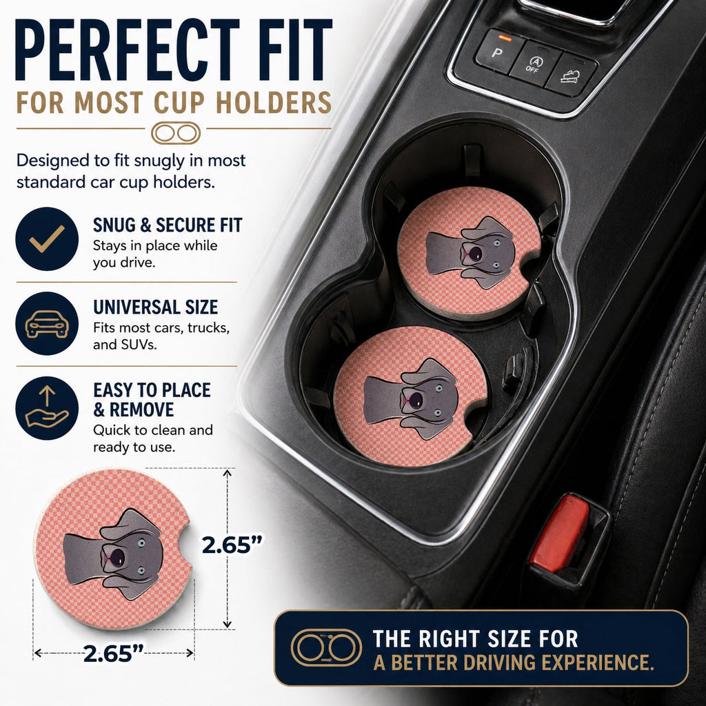 Checkerboard Pink Weimaraner Set of 2 Cup Holder Car Coasters Absorbent Round Sandstone Coasters Gifts for Men or Women, 2.5, Multicolor