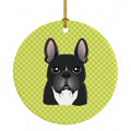 Checkerboard Lime Green French Bulldog Ceramic Ornament Christmas Tree Hanging Decorations for Home Christmas Holiday, Party, Gift, 3 in, Multicolor