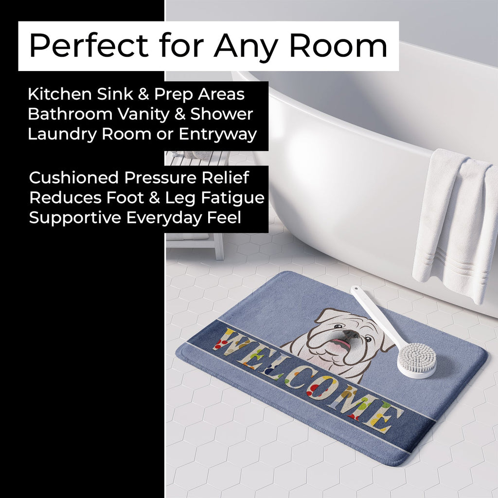 White English Bulldog Welcome Memory Foam Kitchen Mat Machine Washable Anti-Fatigue Cushion Comfort Bath or Kitchen Rug