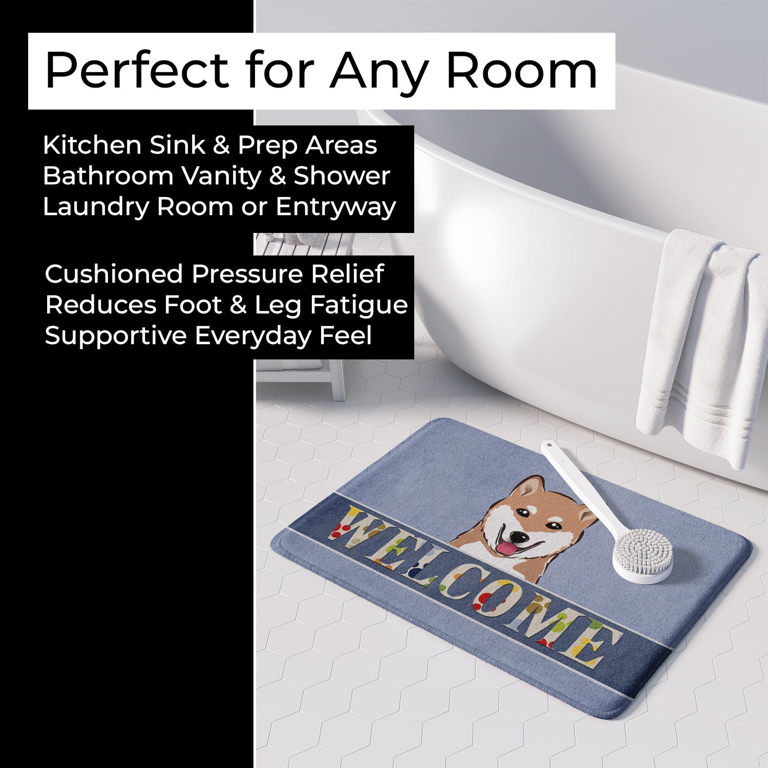 Shiba Inu Welcome Memory Foam Kitchen Mat Machine Washable Anti-Fatigue Cushion Comfort Bath or Kitchen Rug
