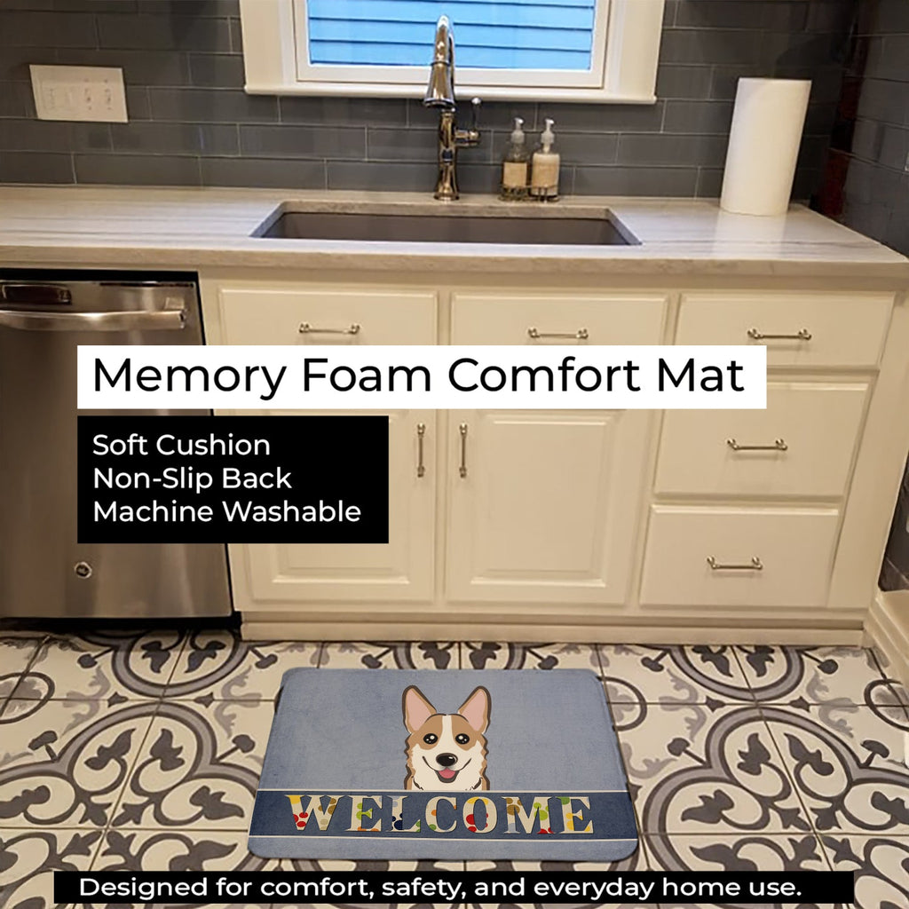 Sable Corgi Welcome Memory Foam Kitchen Mat Machine Washable Anti-Fatigue Cushion Comfort Bath or Kitchen Rug