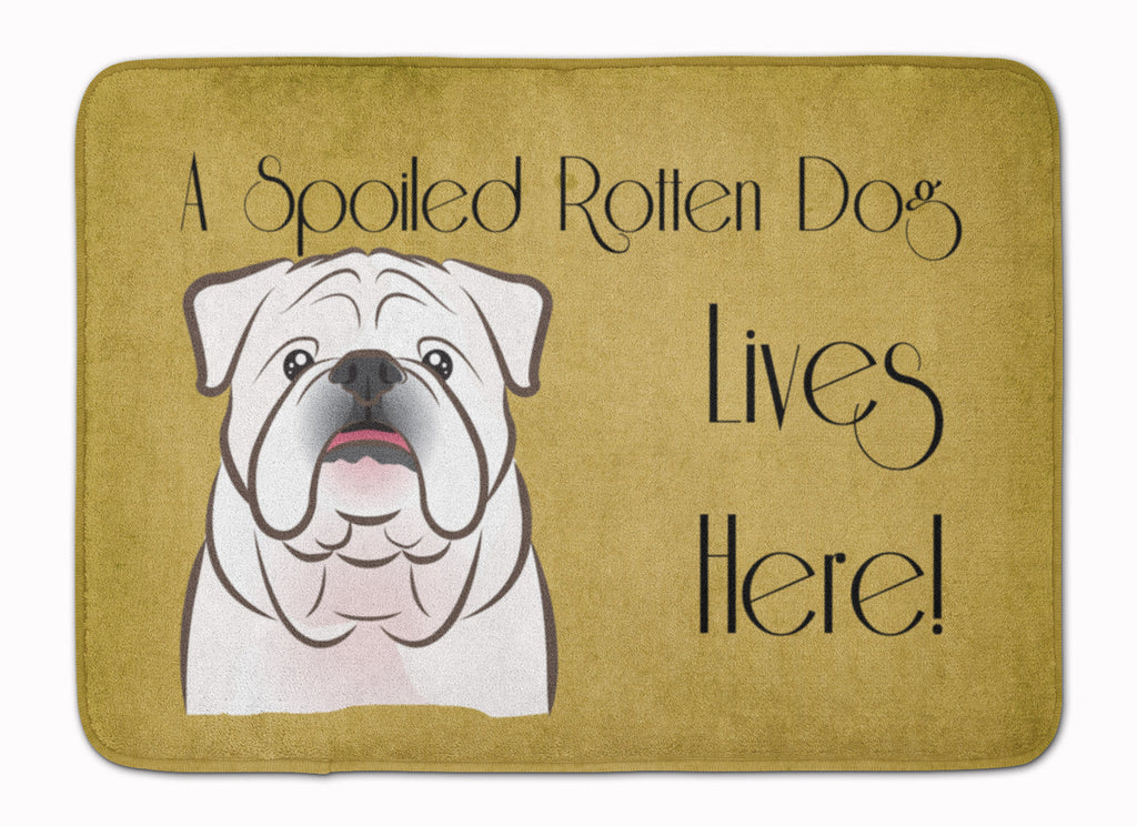White English Bulldog Spoiled Dog Lives Here Memory Foam Kitchen Mat Machine Washable Anti-Fatigue Cushion Comfort Bath or Kitchen Rug