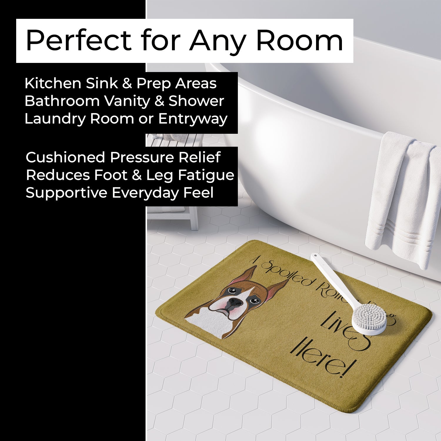 Boxer Spoiled Dog Lives Here Memory Foam Kitchen Mat Machine Washable Anti-Fatigue Cushion Comfort Bath or Kitchen Rug