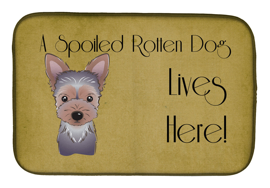 Yorkie Puppy Spoiled Dog Lives Here Dish Drying Mat Absorbent Dish Drying Mat Pad for Kitchen Counter Dish Drainer Mat for Countertop, 14 x 21", Multicolor