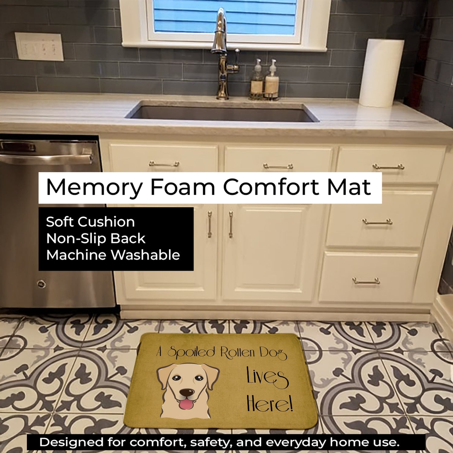 Golden Retriever Spoiled Dog Lives Here Memory Foam Kitchen Mat Machine Washable Anti-Fatigue Cushion Comfort Bath or Kitchen Rug