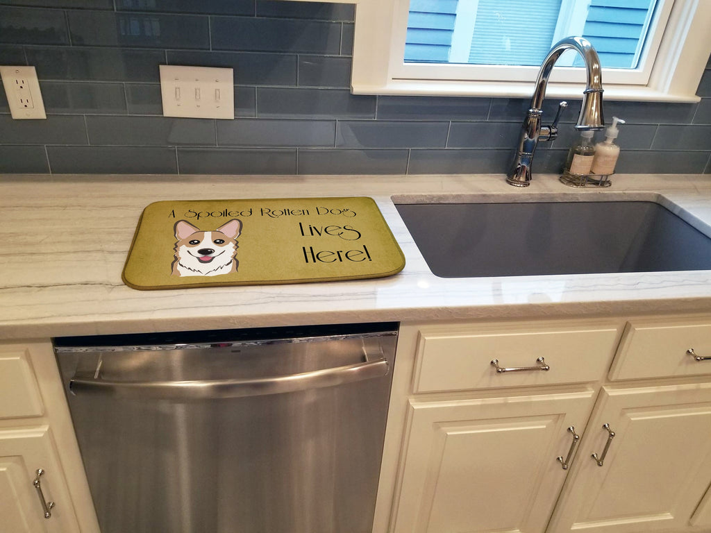 Sable Corgi Spoiled Dog Lives Here Dish Drying Mat Absorbent Dish Drying Mat Pad for Kitchen Counter Dish Drainer Mat for Countertop, 14 x 21", Multicolor