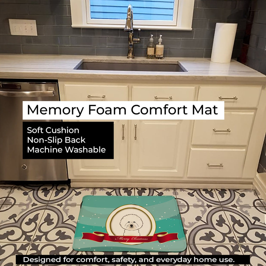 Bichon Frise Merry Christmas Memory Foam Kitchen Mat Machine Washable Anti-Fatigue Cushion Comfort Bath or Kitchen Rug