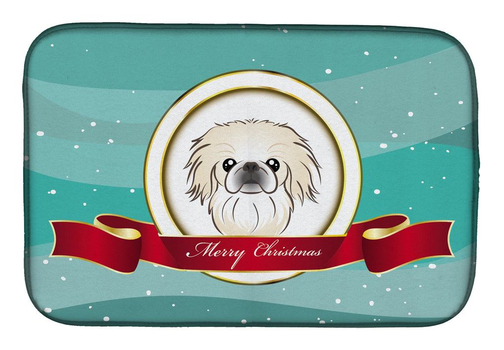 Pekingese Merry Christmas Dish Drying Mat Absorbent Dish Drying Mat Pad for Kitchen Counter Dish Drainer Mat for Countertop, 14 x 21", Multicolor
