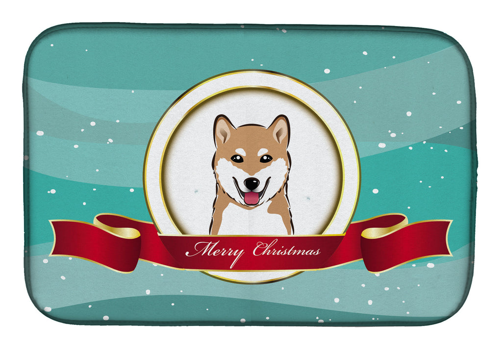 Shiba Inu Merry Christmas Dish Drying Mat Absorbent Dish Drying Mat Pad for Kitchen Counter Dish Drainer Mat for Countertop, 14 x 21", Multicolor