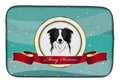Border Collie Merry Christmas Dish Drying Mat Absorbent Dish Drying Mat Pad for Kitchen Counter Dish Drainer Mat for Countertop, 14 x 21", Multicolor