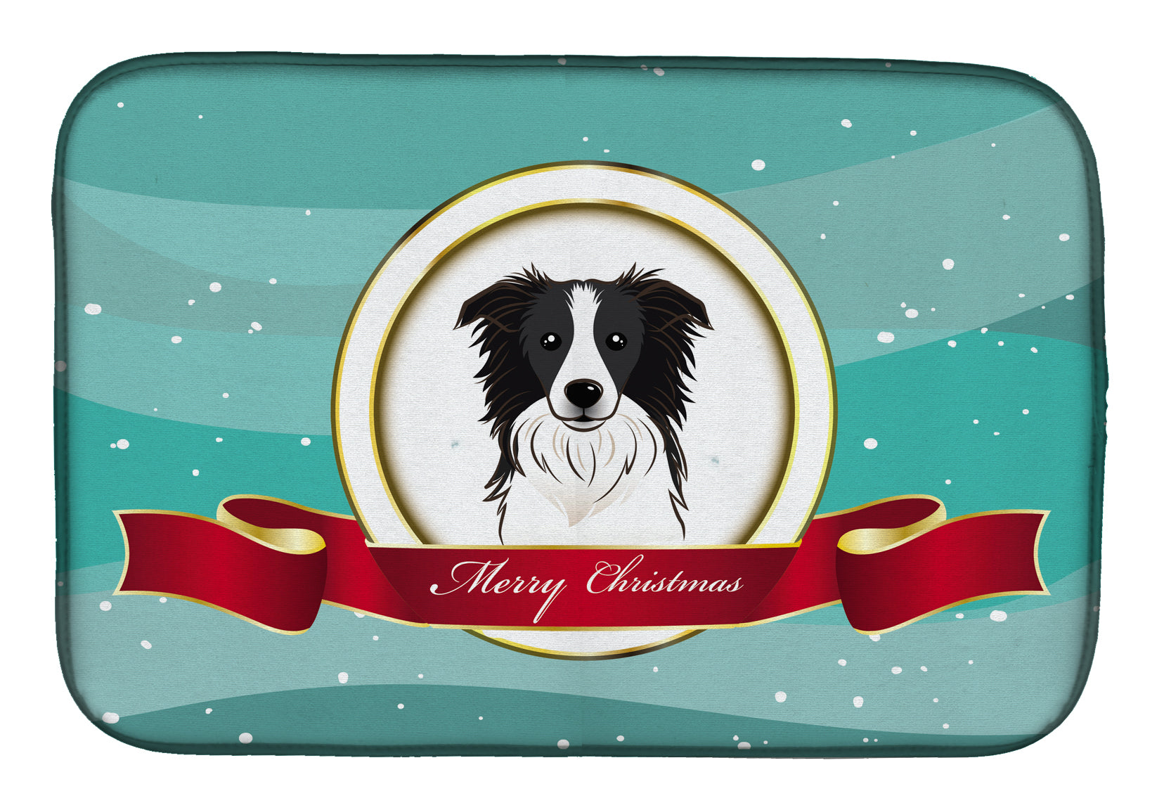 Border Collie Merry Christmas Dish Drying Mat Absorbent Dish Drying Mat Pad for Kitchen Counter Dish Drainer Mat for Countertop, 14 x 21", Multicolor
