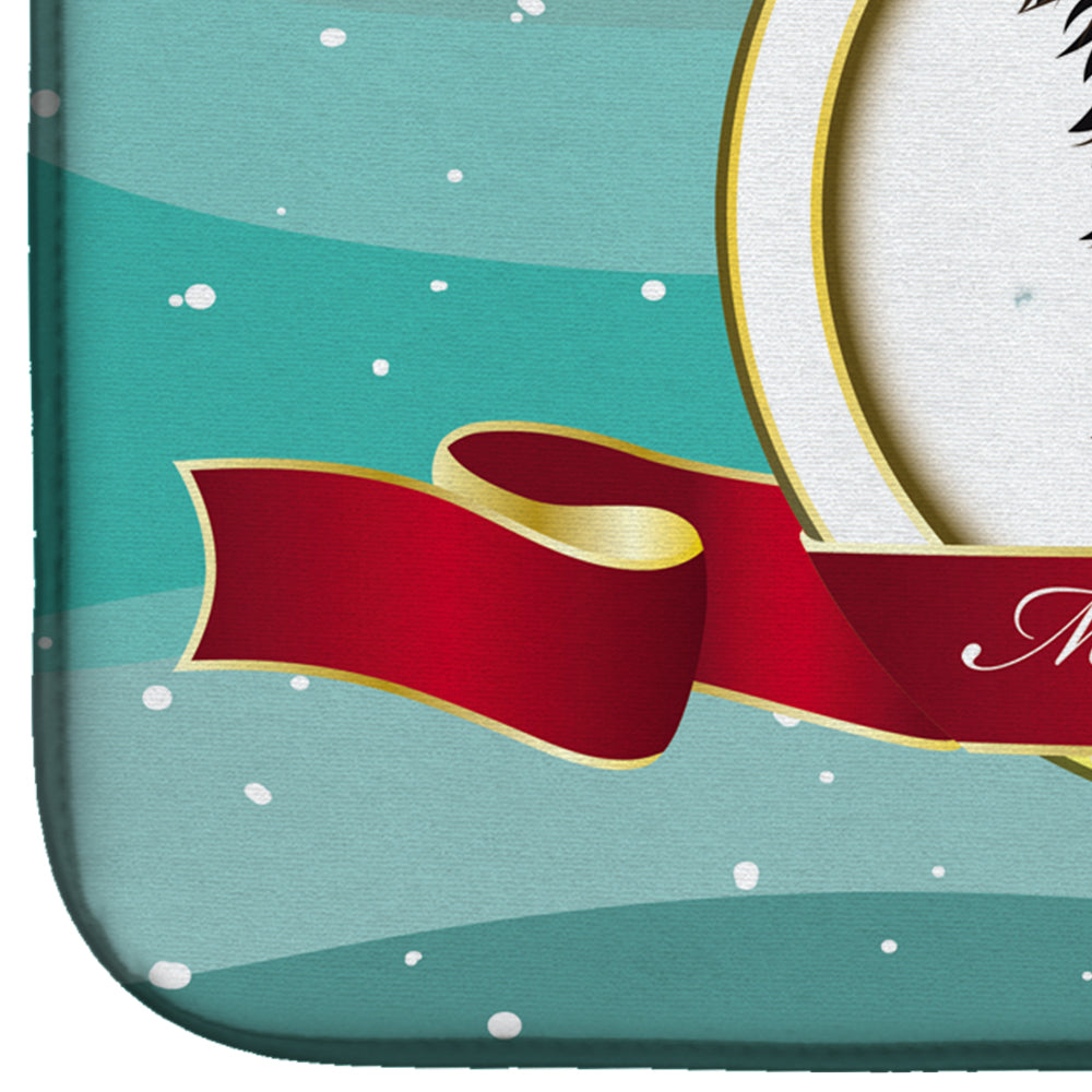 Border Collie Merry Christmas Dish Drying Mat Absorbent Dish Drying Mat Pad for Kitchen Counter Dish Drainer Mat for Countertop, 14 x 21", Multicolor