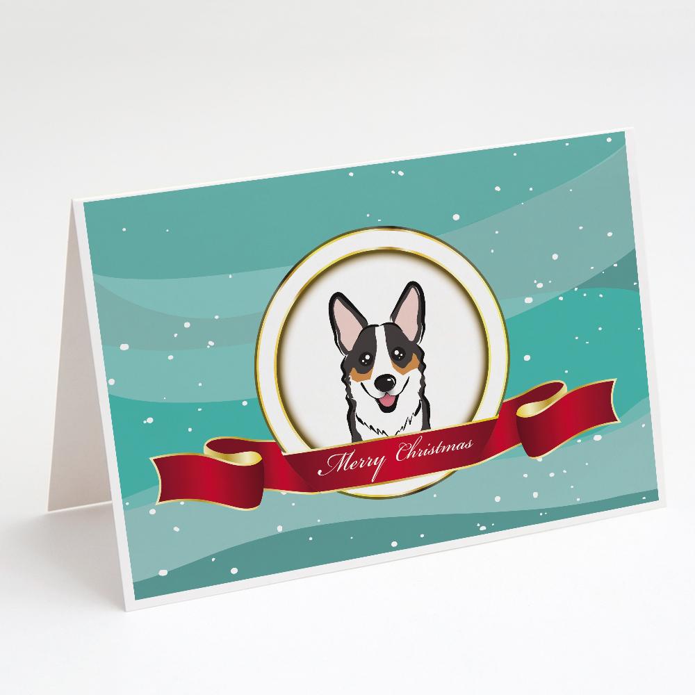 Tricolor Corgi Merry Christmas Greeting Cards Pack of 8 Blank Cards with Envelopes Whimsical A7 Size 5x7