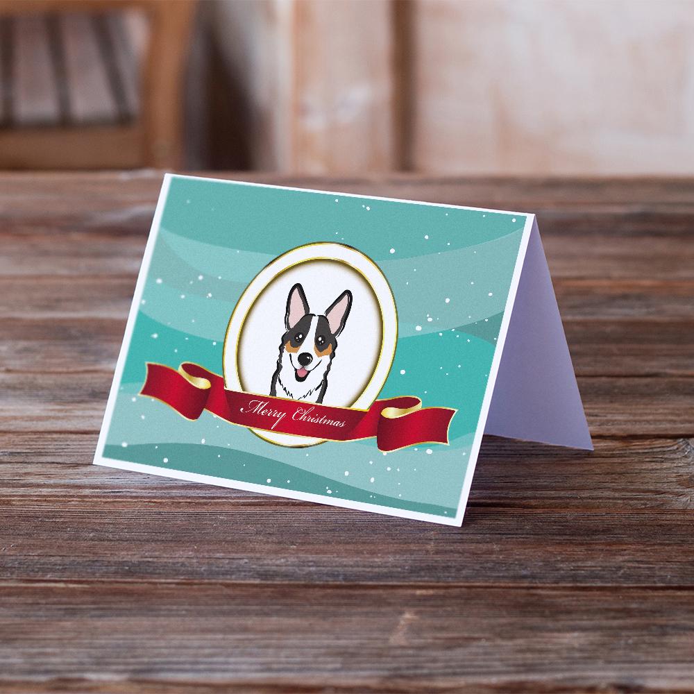 Tricolor Corgi Merry Christmas Greeting Cards Pack of 8 Blank Cards with Envelopes Whimsical A7 Size 5x7