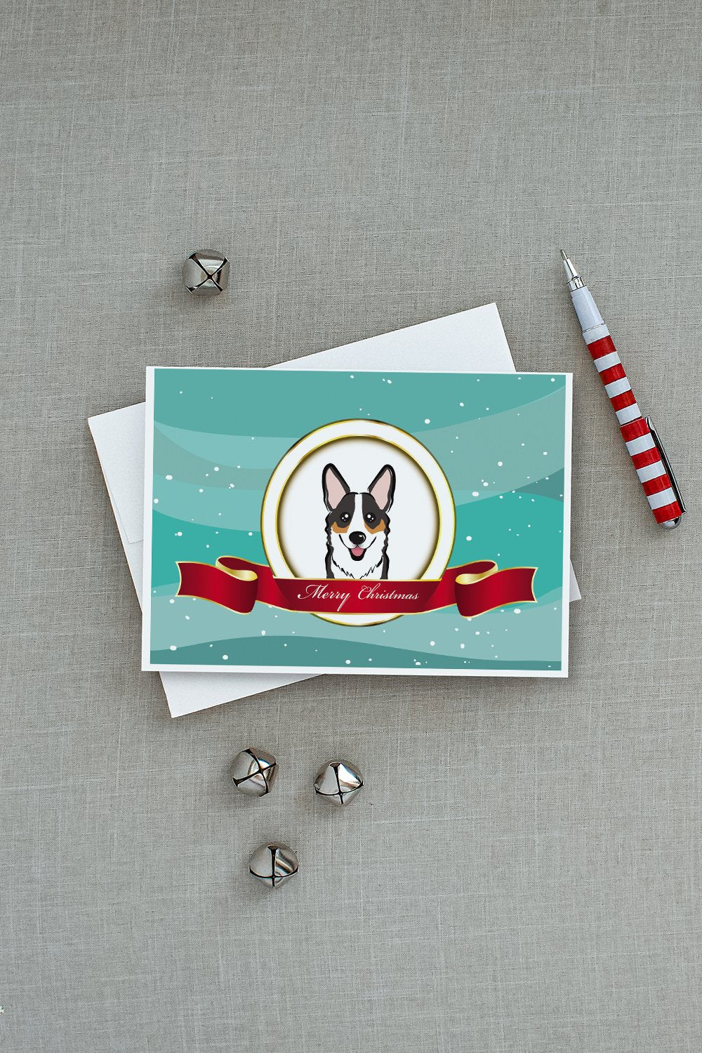 Tricolor Corgi Merry Christmas Greeting Cards Pack of 8 Blank Cards with Envelopes Whimsical A7 Size 5x7