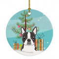 Christmas Tree and Boston Terrier Ceramic Ornament Christmas Tree Hanging Decorations for Home Christmas Holiday, Party, Gift, 3 in, Multicolor