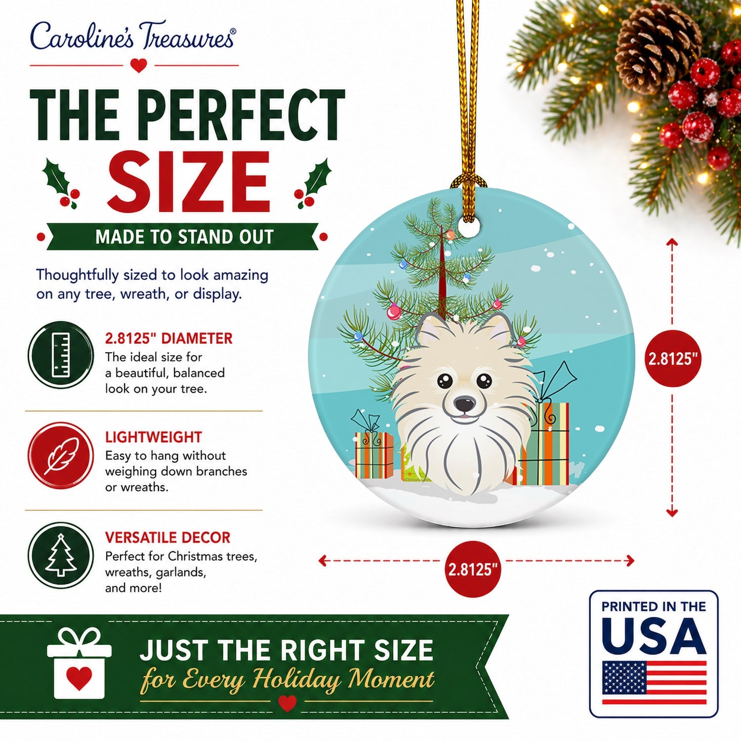 Christmas Tree and Pomeranian Ceramic Ornament Christmas Tree Hanging Decorations for Home Christmas Holiday, Party, Gift, 3 in, Multicolor
