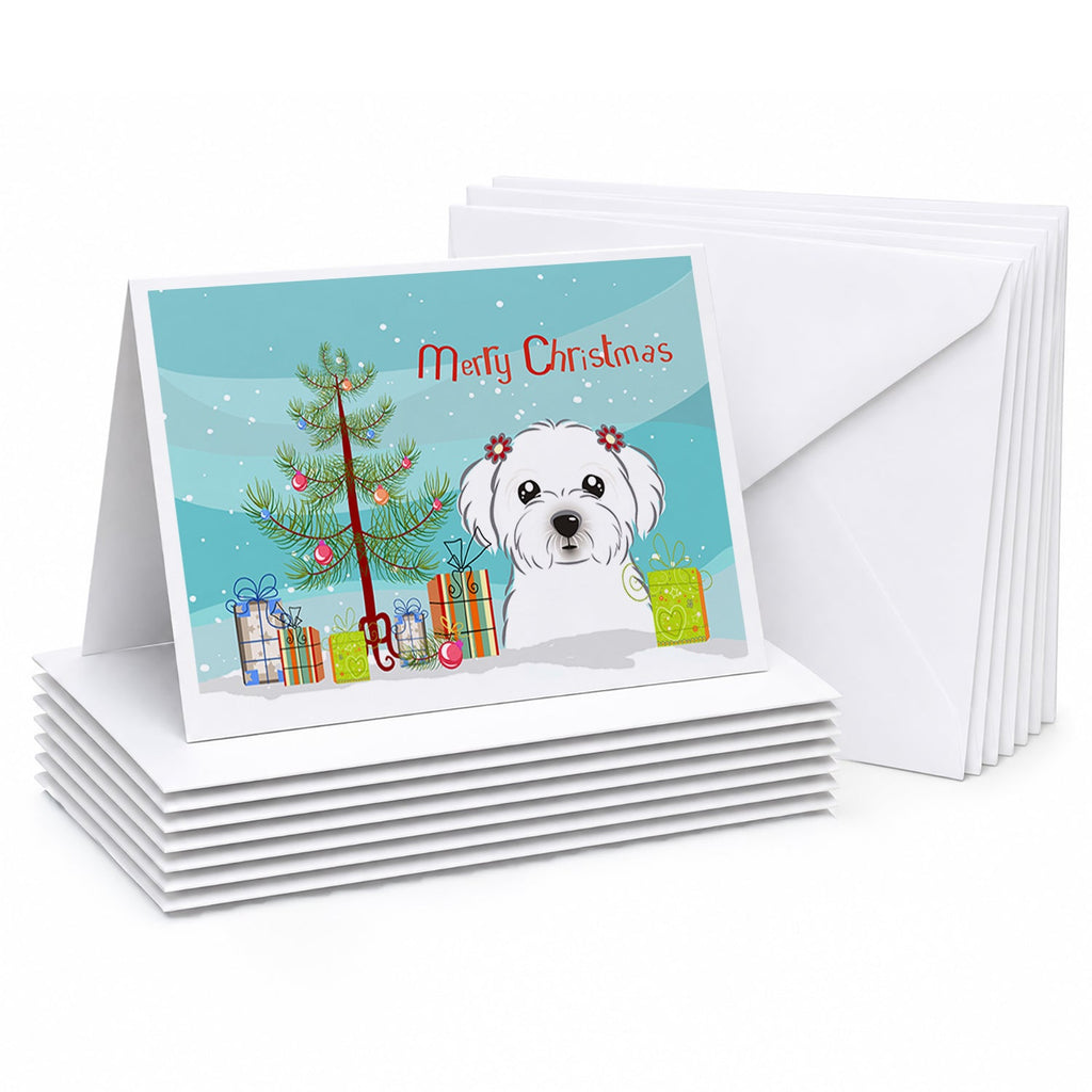 Christmas Tree and Maltese Greeting Cards Pack of 8 Blank Cards with Envelopes Whimsical A7 Size 5x7