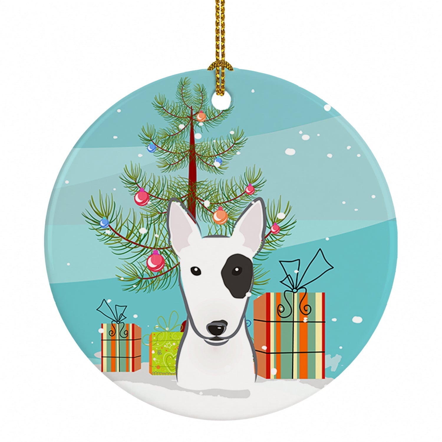 Christmas Tree and Bull Terrier Ceramic Ornament Christmas Tree Hanging Decorations for Home Christmas Holiday, Party, Gift, 3 in, Multicolor