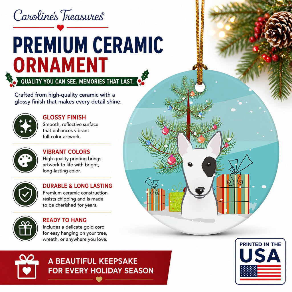 Christmas Tree and Bull Terrier Ceramic Ornament Christmas Tree Hanging Decorations for Home Christmas Holiday, Party, Gift, 3 in, Multicolor