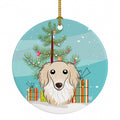Christmas Tree and Longhair Creme Dachshund Ceramic Ornament Christmas Tree Hanging Decorations for Home Christmas Holiday, Party, Gift, 3 in, Multicolor