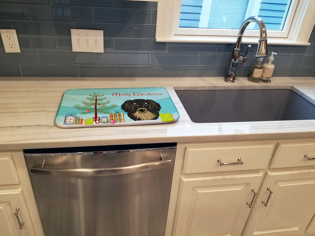 Christmas Tree and Longhair Black and Tan Dachshund Dish Drying Mat Absorbent Dish Drying Mat Pad for Kitchen Counter Dish Drainer Mat for Countertop, 14 x 21", Multicolor