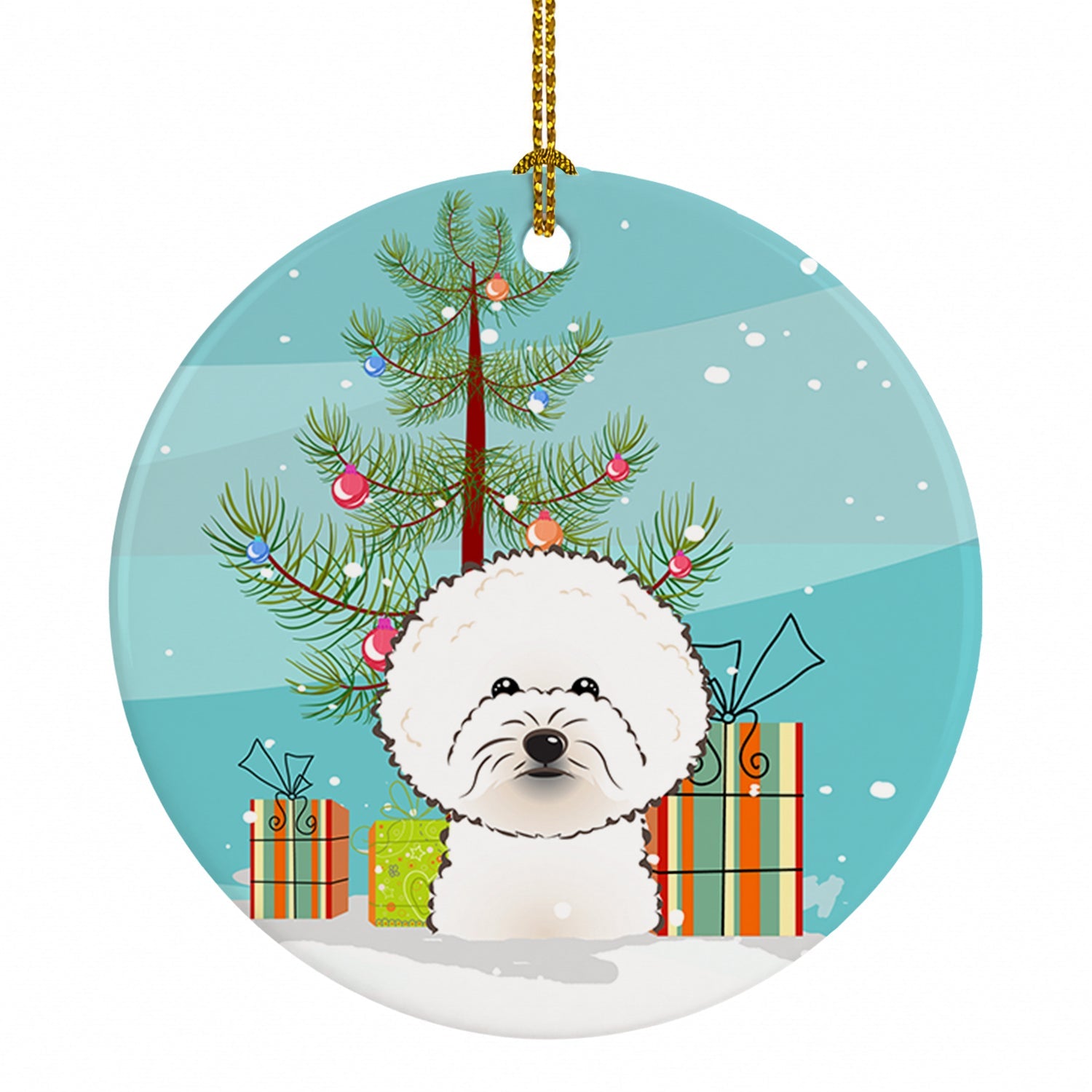 Christmas Tree and Bichon Frise Ceramic Ornament Christmas Tree Hanging Decorations for Home Christmas Holiday, Party, Gift, 3 in, Multicolor