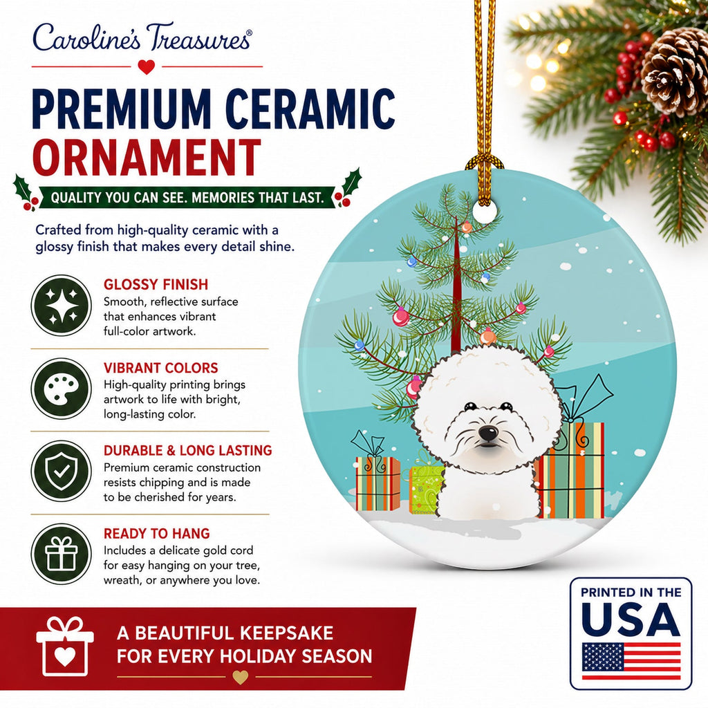 Christmas Tree and Bichon Frise Ceramic Ornament Christmas Tree Hanging Decorations for Home Christmas Holiday, Party, Gift, 3 in, Multicolor