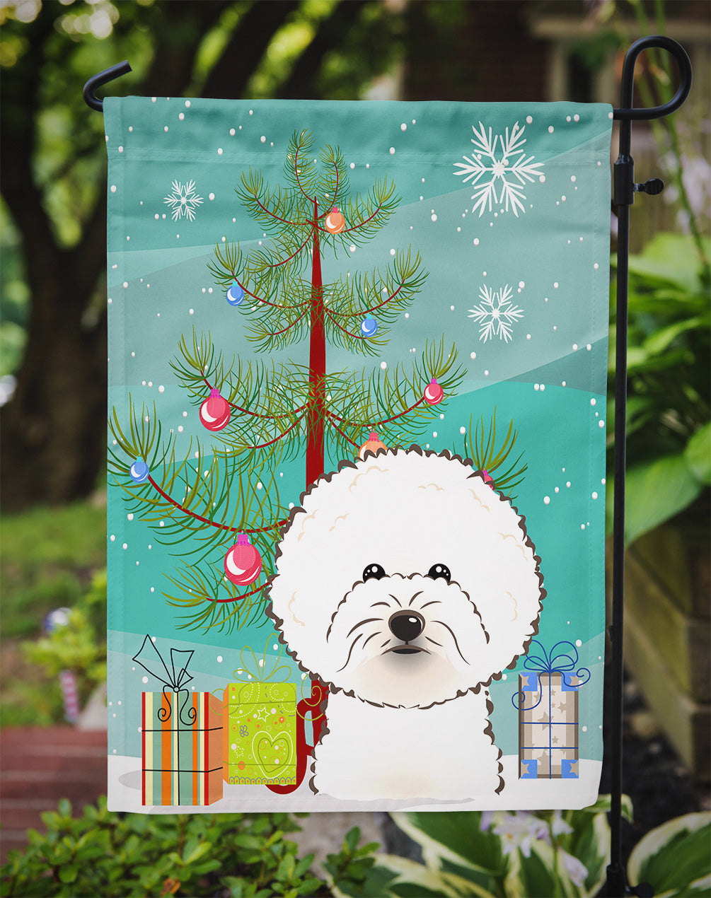 Christmas Tree and Bichon Frise Garden Flag Mailbox Decorative Yard Banner Outside Patio Artwork for Flower Beds, Garden Size, Multicolor