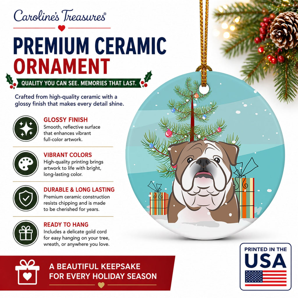 Christmas Tree and English Bulldog  Ceramic Ornament Christmas Tree Hanging Decorations for Home Christmas Holiday, Party, Gift, 3 in, Multicolor