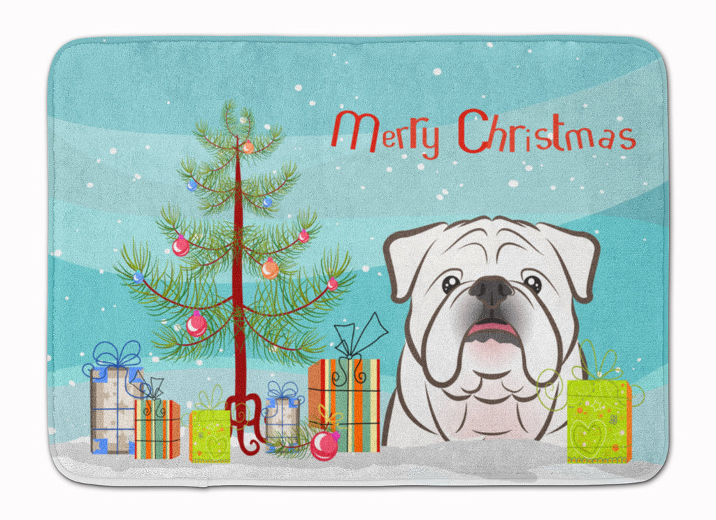 Christmas Tree and White English Bulldog Memory Foam Kitchen Mat Machine Washable Anti-Fatigue Cushion Comfort Bath or Kitchen Rug