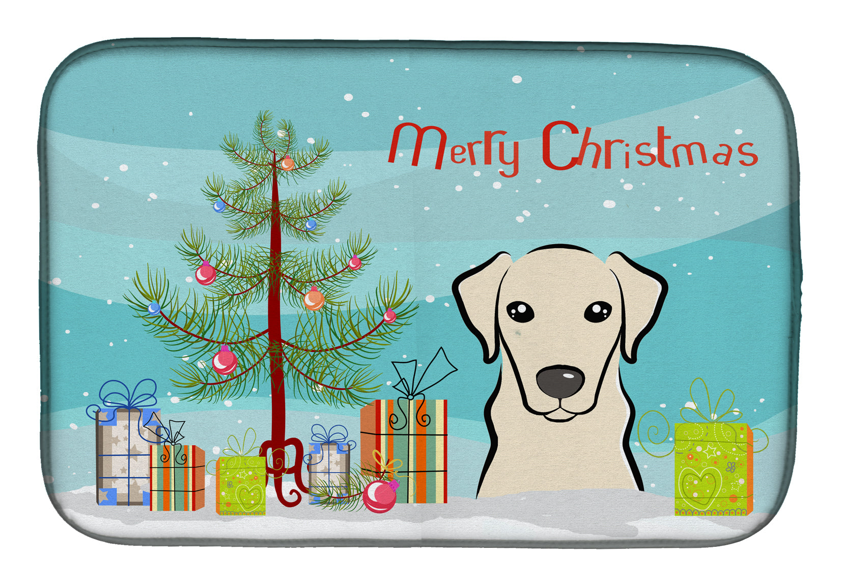 Christmas Tree and Yellow Labrador Dish Drying Mat Absorbent Dish Drying Mat Pad for Kitchen Counter Dish Drainer Mat for Countertop, 14 x 21", Multicolor