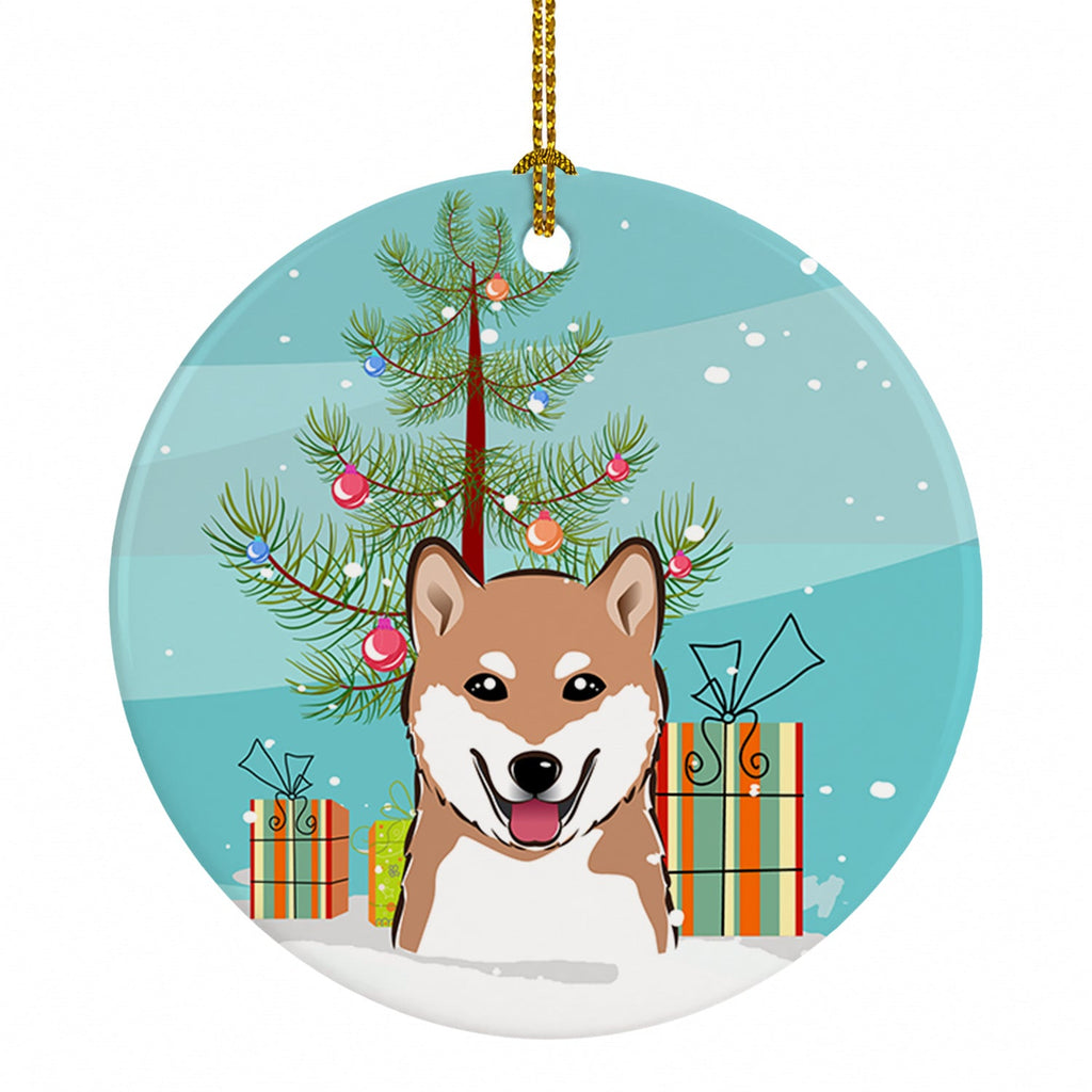 Christmas Tree and Shiba Inu Ceramic Ornament Christmas Tree Hanging Decorations for Home Christmas Holiday, Party, Gift, 3 in, Multicolor