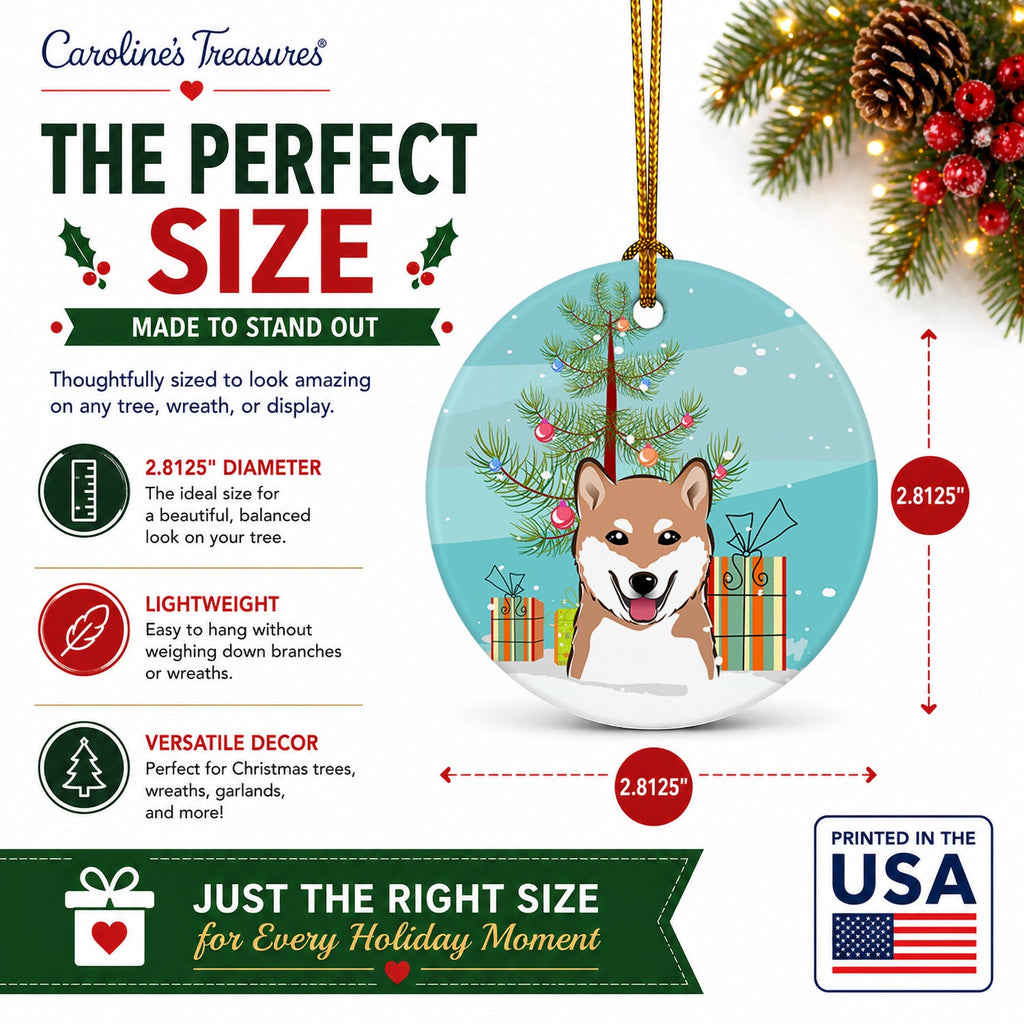 Christmas Tree and Shiba Inu Ceramic Ornament Christmas Tree Hanging Decorations for Home Christmas Holiday, Party, Gift, 3 in, Multicolor