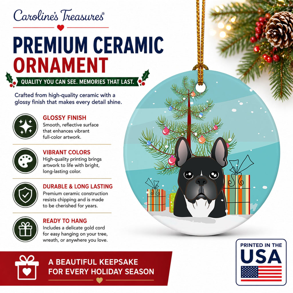 Christmas Tree and French Bulldog Ceramic Ornament Christmas Tree Hanging Decorations for Home Christmas Holiday, Party, Gift, 3 in, Multicolor