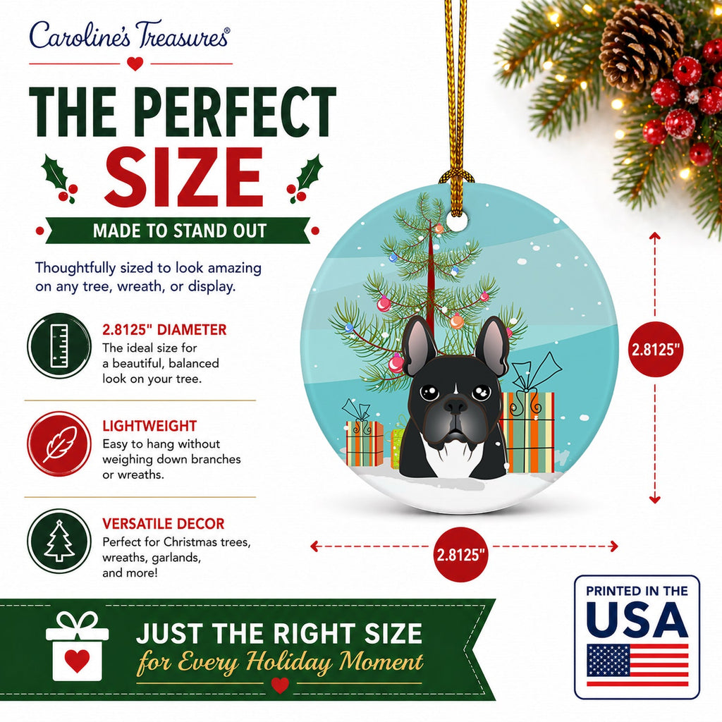 Christmas Tree and French Bulldog Ceramic Ornament Christmas Tree Hanging Decorations for Home Christmas Holiday, Party, Gift, 3 in, Multicolor