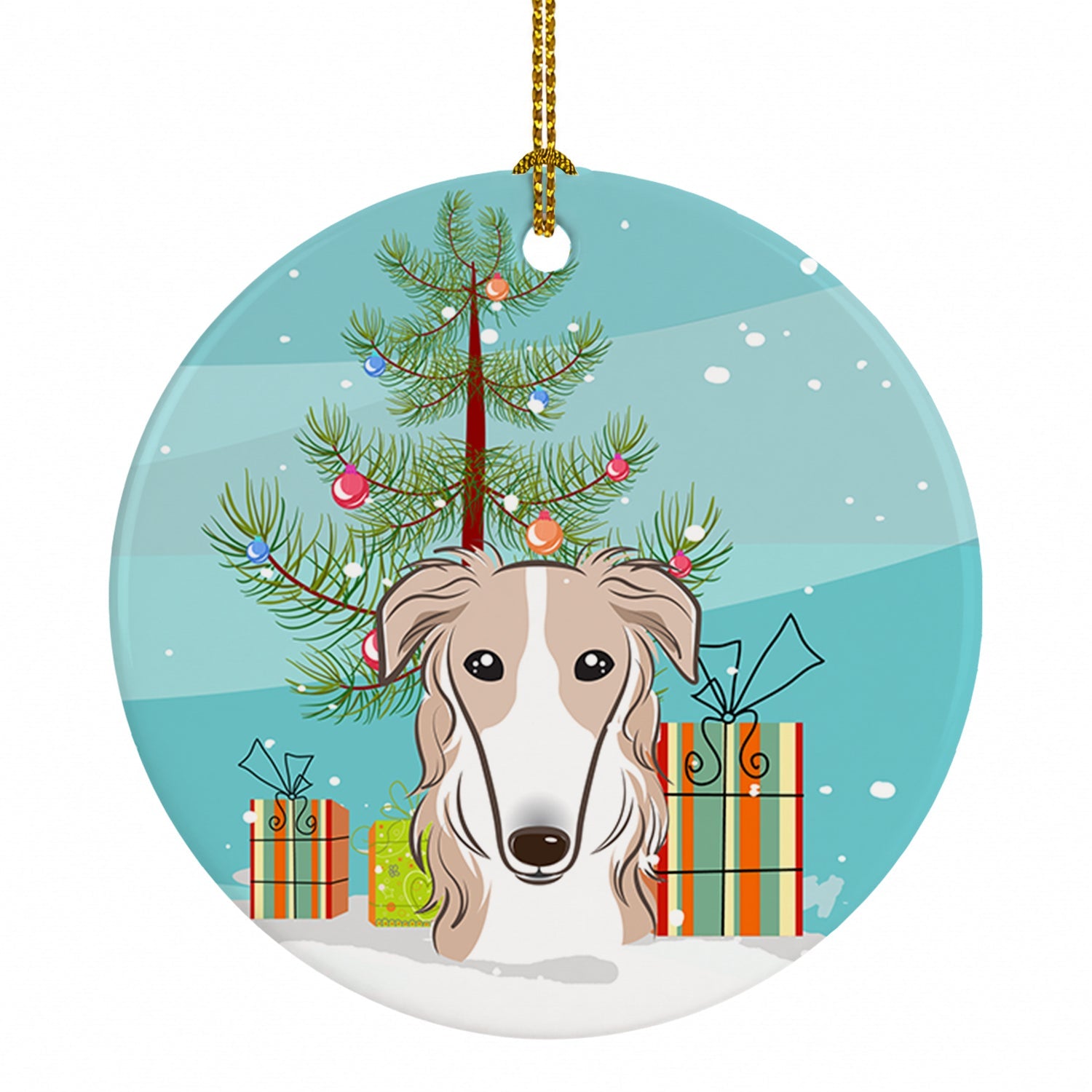 Christmas Tree and Borzoi Ceramic Ornament Christmas Tree Hanging Decorations for Home Christmas Holiday, Party, Gift, 3 in, Multicolor
