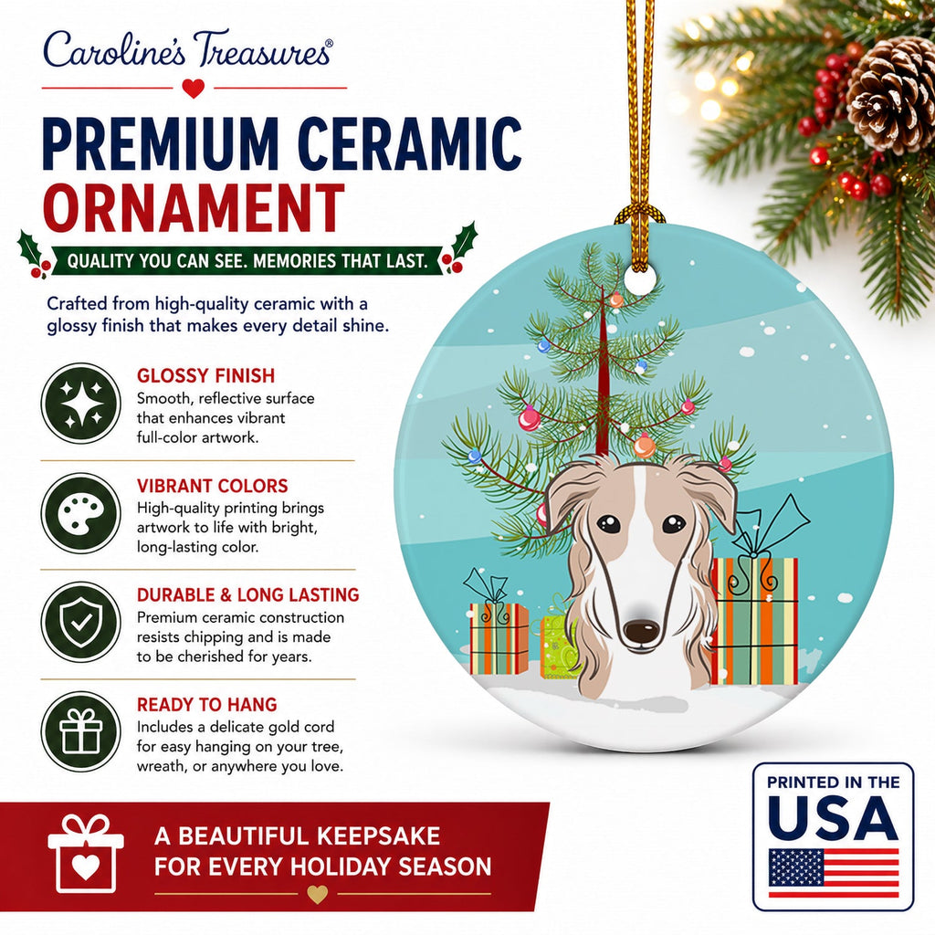 Christmas Tree and Borzoi Ceramic Ornament Christmas Tree Hanging Decorations for Home Christmas Holiday, Party, Gift, 3 in, Multicolor