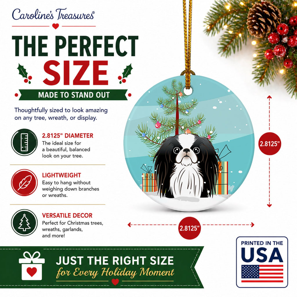 Christmas Tree and Japanese Chin Ceramic Ornament Christmas Tree Hanging Decorations for Home Christmas Holiday, Party, Gift, 3 in, Multicolor