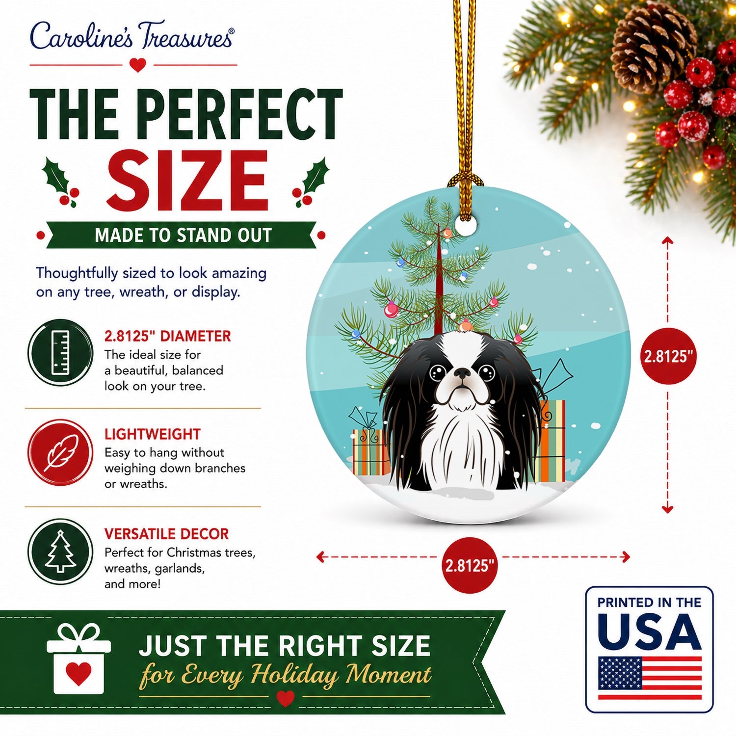 Christmas Tree and Japanese Chin Ceramic Ornament Christmas Tree Hanging Decorations for Home Christmas Holiday, Party, Gift, 3 in, Multicolor