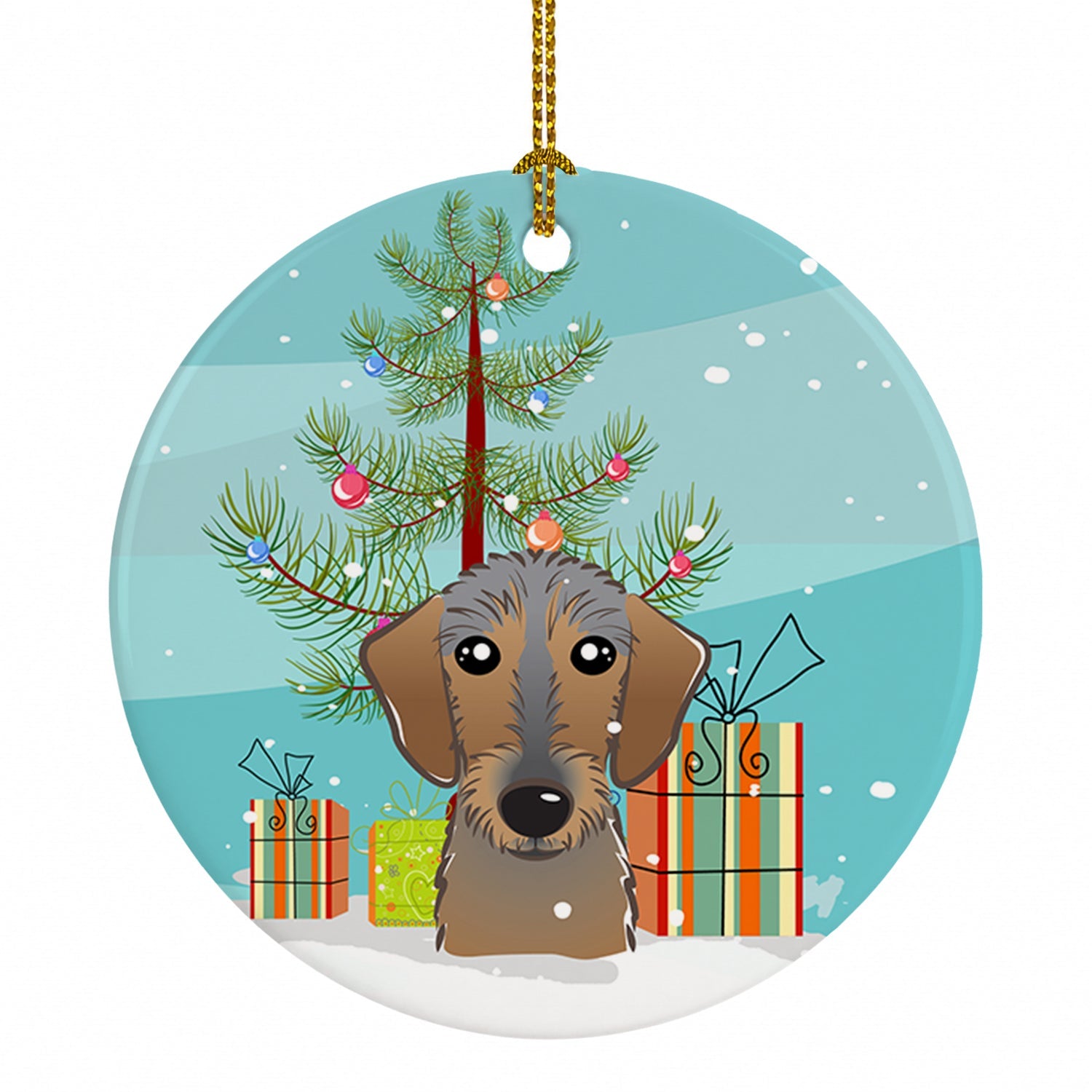 Christmas Tree and Wirehaired Dachshund Ceramic Ornament Christmas Tree Hanging Decorations for Home Christmas Holiday, Party, Gift, 3 in, Multicolor