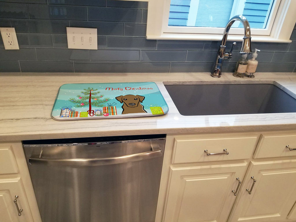 Christmas Tree and Chocolate Labrador Dish Drying Mat Absorbent Dish Drying Mat Pad for Kitchen Counter Dish Drainer Mat for Countertop, 14 x 21", Multicolor