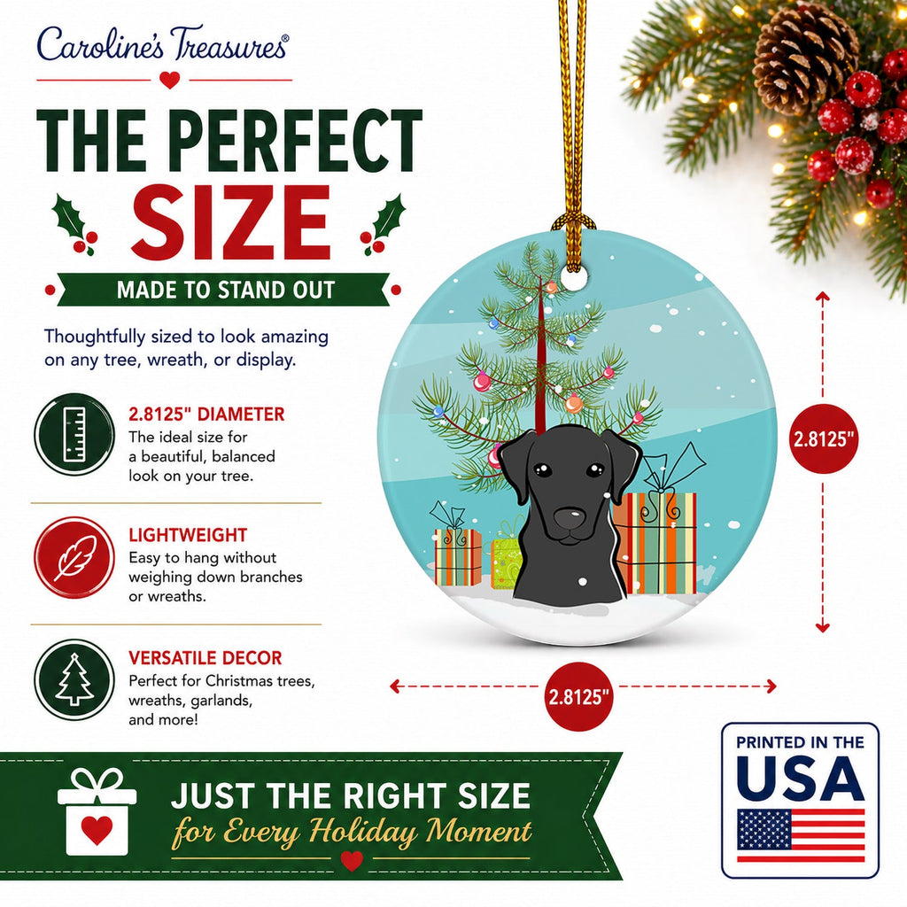 Christmas Tree and Black Labrador Ceramic Ornament Christmas Tree Hanging Decorations for Home Christmas Holiday, Party, Gift, 3 in, Multicolor