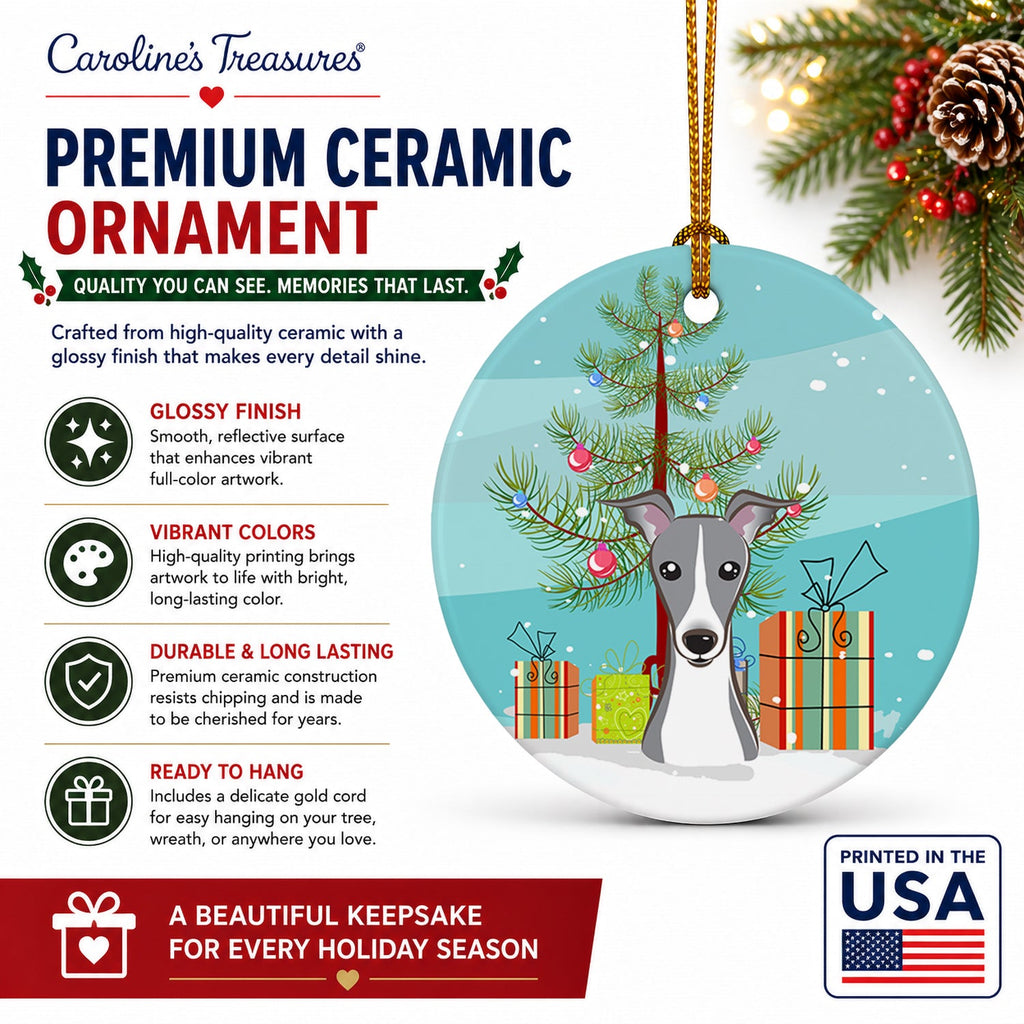 Christmas Tree and Italian Greyhound Ceramic Ornament Christmas Tree Hanging Decorations for Home Christmas Holiday, Party, Gift, 3 in, Multicolor
