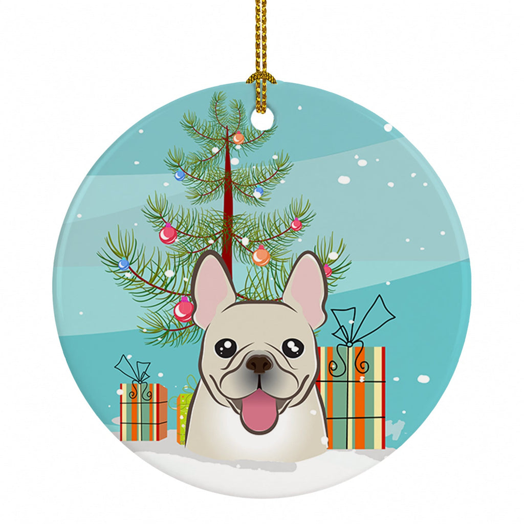 Christmas Tree and French Bulldog Ceramic Ornament Christmas Tree Hanging Decorations for Home Christmas Holiday, Party, Gift, 3 in, Multicolor