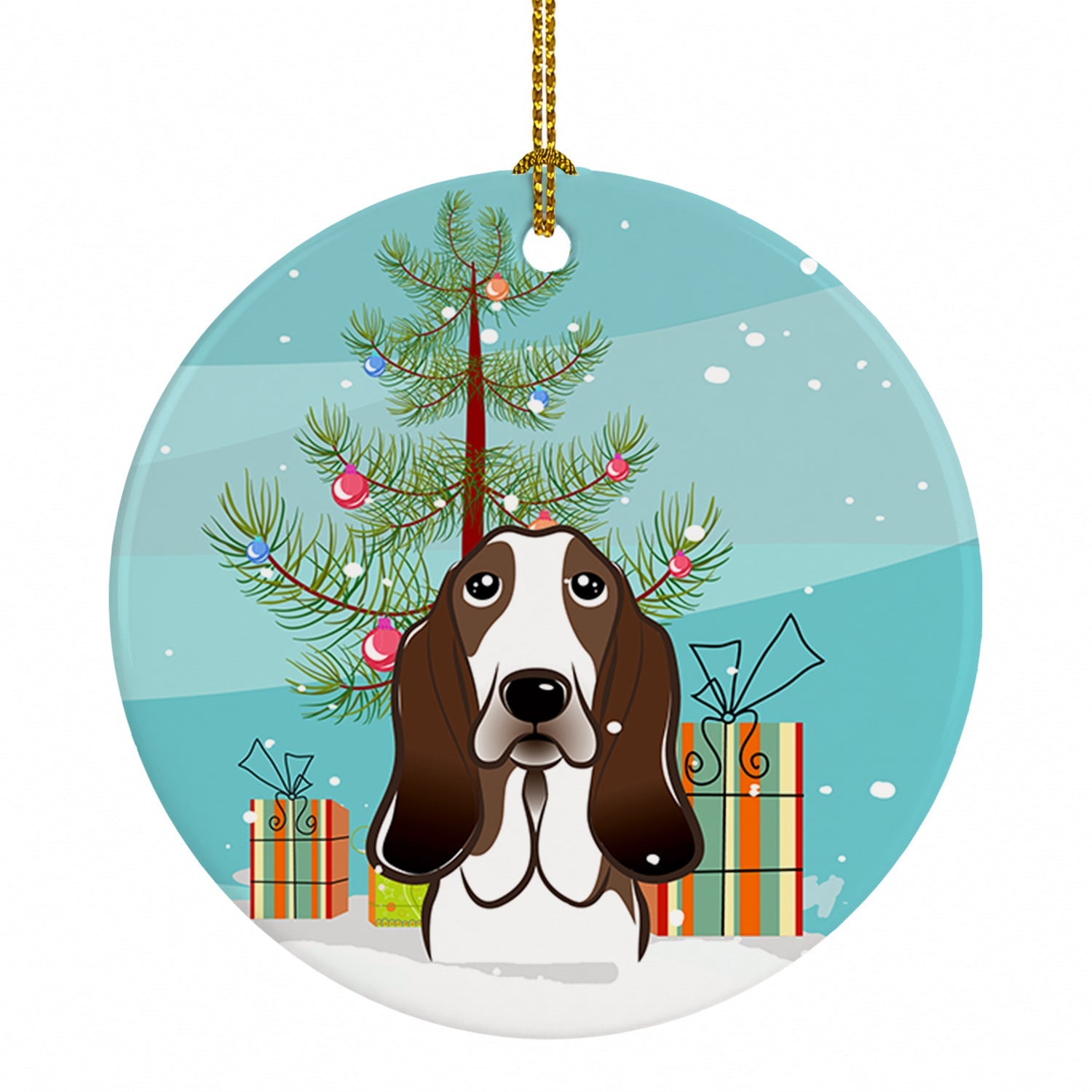 Christmas Tree and Basset Hound Ceramic Ornament Christmas Tree Hanging Decorations for Home Christmas Holiday, Party, Gift, 3 in, Multicolor