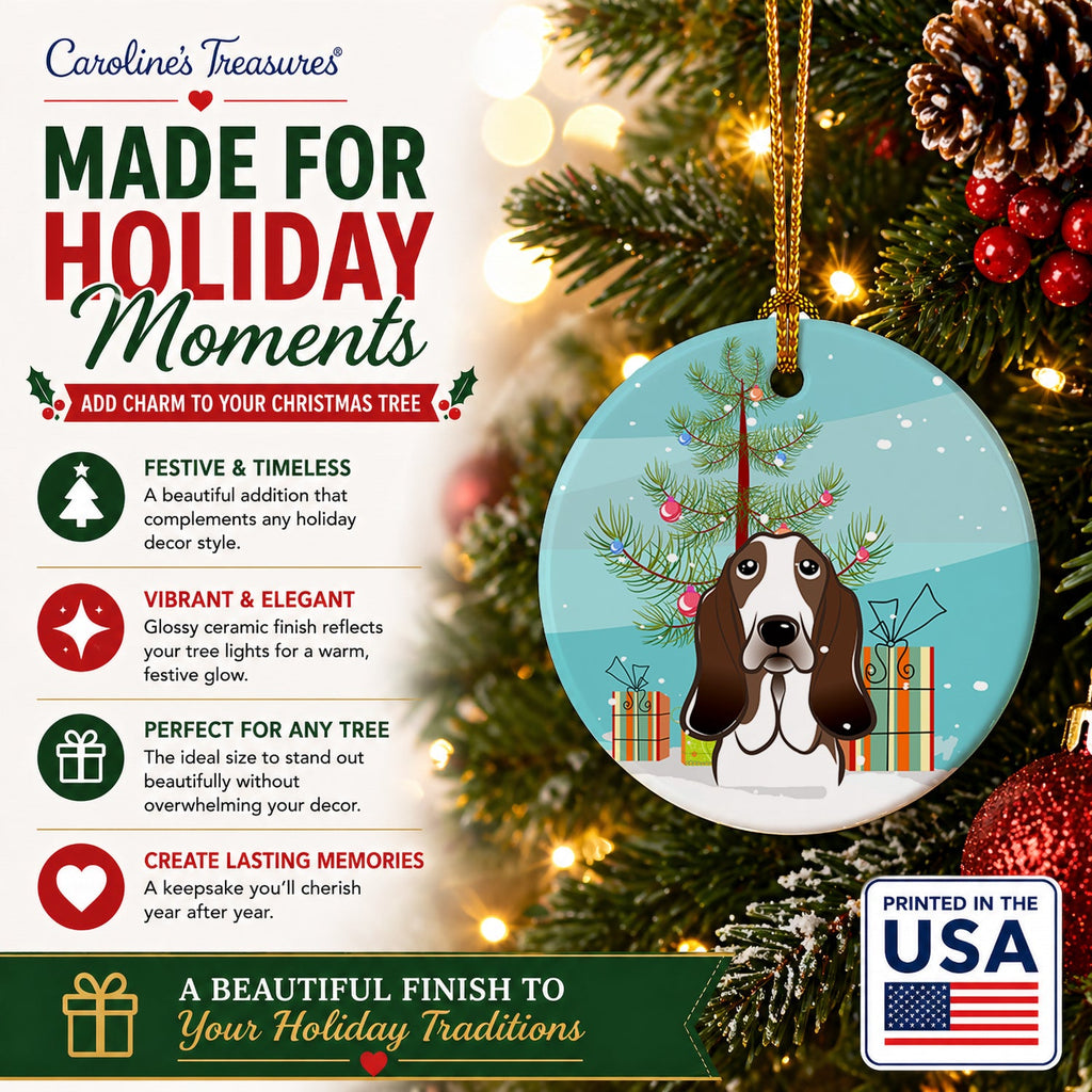 Christmas Tree and Basset Hound Ceramic Ornament Christmas Tree Hanging Decorations for Home Christmas Holiday, Party, Gift, 3 in, Multicolor
