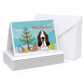 Christmas Tree and Basset Hound Greeting Cards Pack of 8 Blank Cards with Envelopes Whimsical A7 Size 5x7