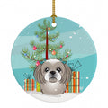 Christmas Tree and Gray Silver Shih Tzu Ceramic Ornament Christmas Tree Hanging Decorations for Home Christmas Holiday, Party, Gift, 3 in, Multicolor