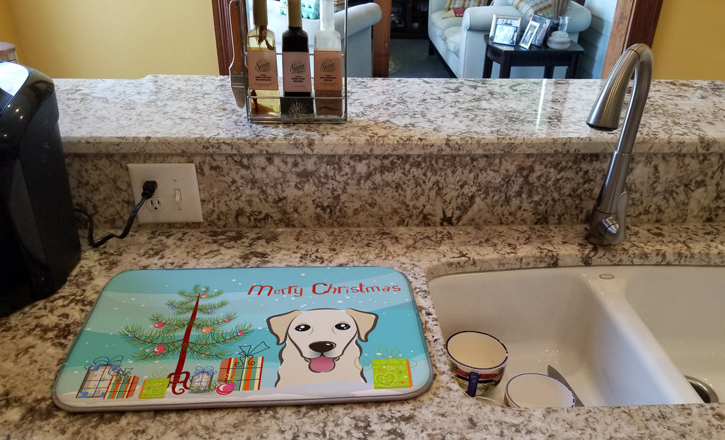 Christmas Tree and Golden Retriever Dish Drying Mat Absorbent Dish Drying Mat Pad for Kitchen Counter Dish Drainer Mat for Countertop, 14 x 21", Multicolor